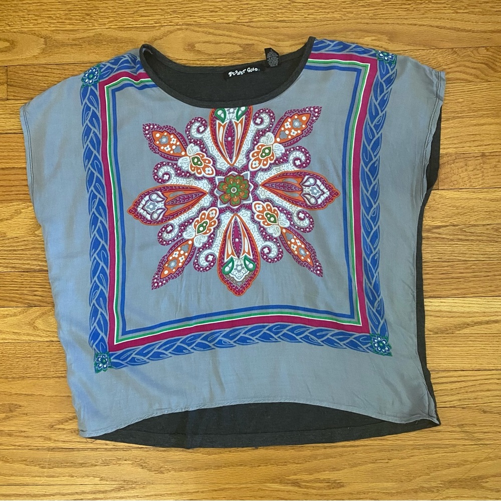 Planet Gold Tapestry short sleeve shirt, Size LARGE, REVIEW PICS AND DESCRIPTION